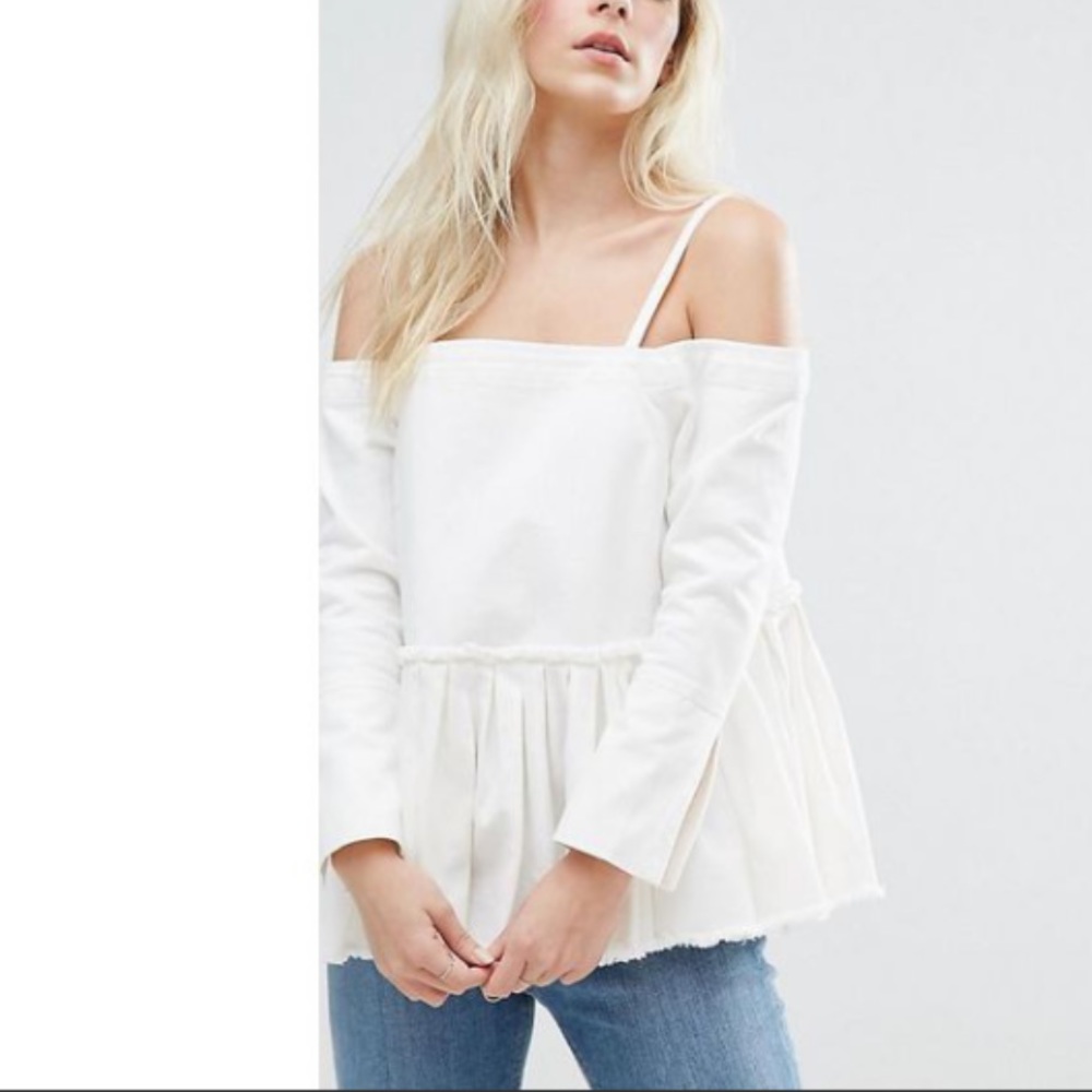 ASOS cold shoulder white denim peplum top size 6 small